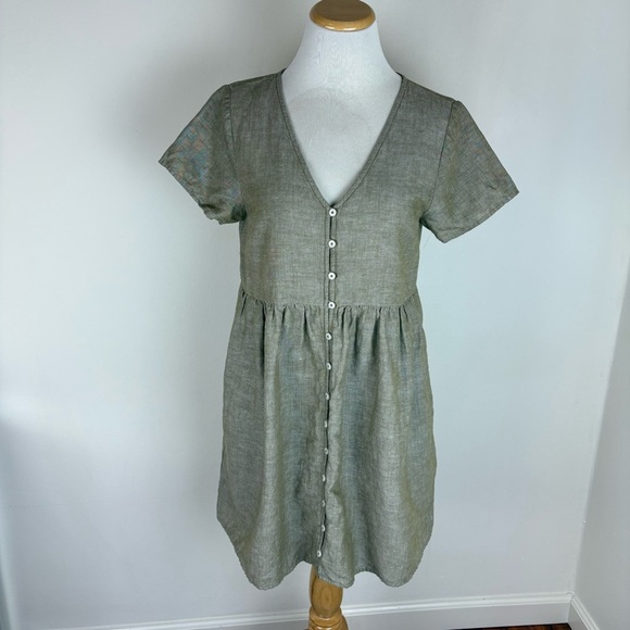 Madewell Linen-Blend Alexandra Button-Front Short Sleeves Dress Size S - Picture 3 of 8